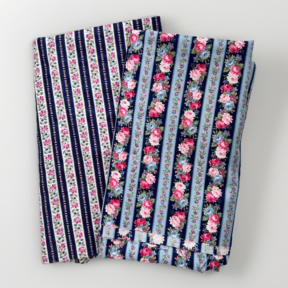 Vintage Calico Fabric Joan Kessler Concord & Marcus Bros Floral Roses Blue Pink